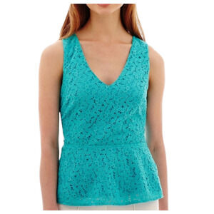 Nicole Miller V-Neck Peplum Lace Criss Cross Back Top Blouse Size Small